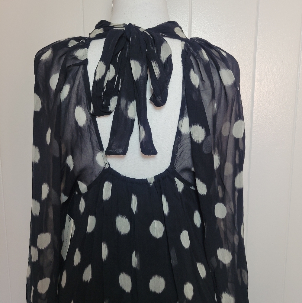 NWT Anthropologie × Maeve Polka Dot Long Sheer Sleeve Mini Dress Tie Back SM - Picture 12 of 16